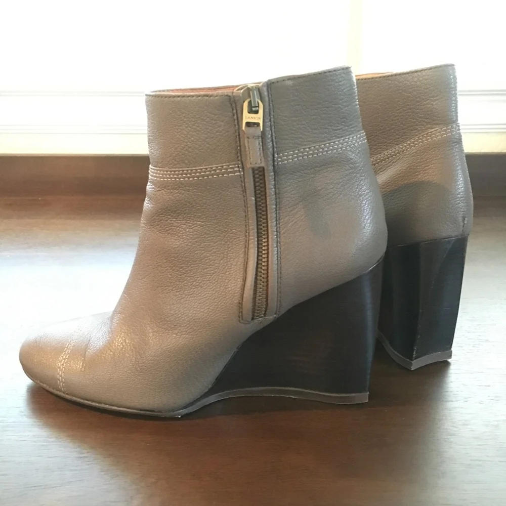 Lanvin Gray Leather Wedge Ankle Boots
